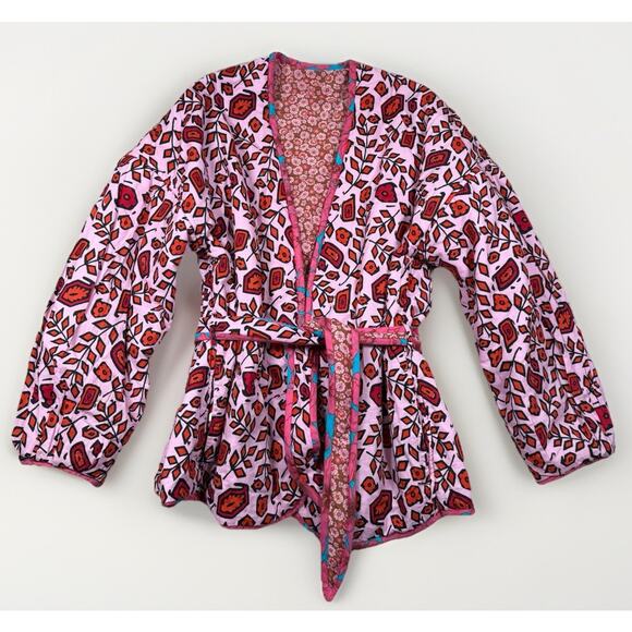 Xirena Keatyn Reversible Quilted Jacket Pink Floral Womens Size M Belted $398 - Picture 2 of 9